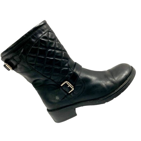 Aquatalia by Marvin KSweetie Black Quilted Leather Moto Boots Women 7.5 ITALY